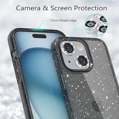Miniatura 2 de Diseño para iPhone 15 Plus Funda con purpurina, con 2 unidades protector de pantalla y 2 unidades Protector de lente de cámara Sparkle PC Hard Soft