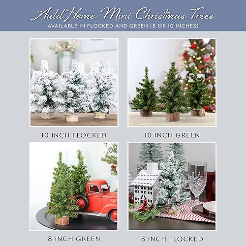 Miniatura 9 de AuldHome - Mini árboles de Navidad (paquete de 3, 8 pulgadas, flocado) decoración navideña de mesa de pino canadiense