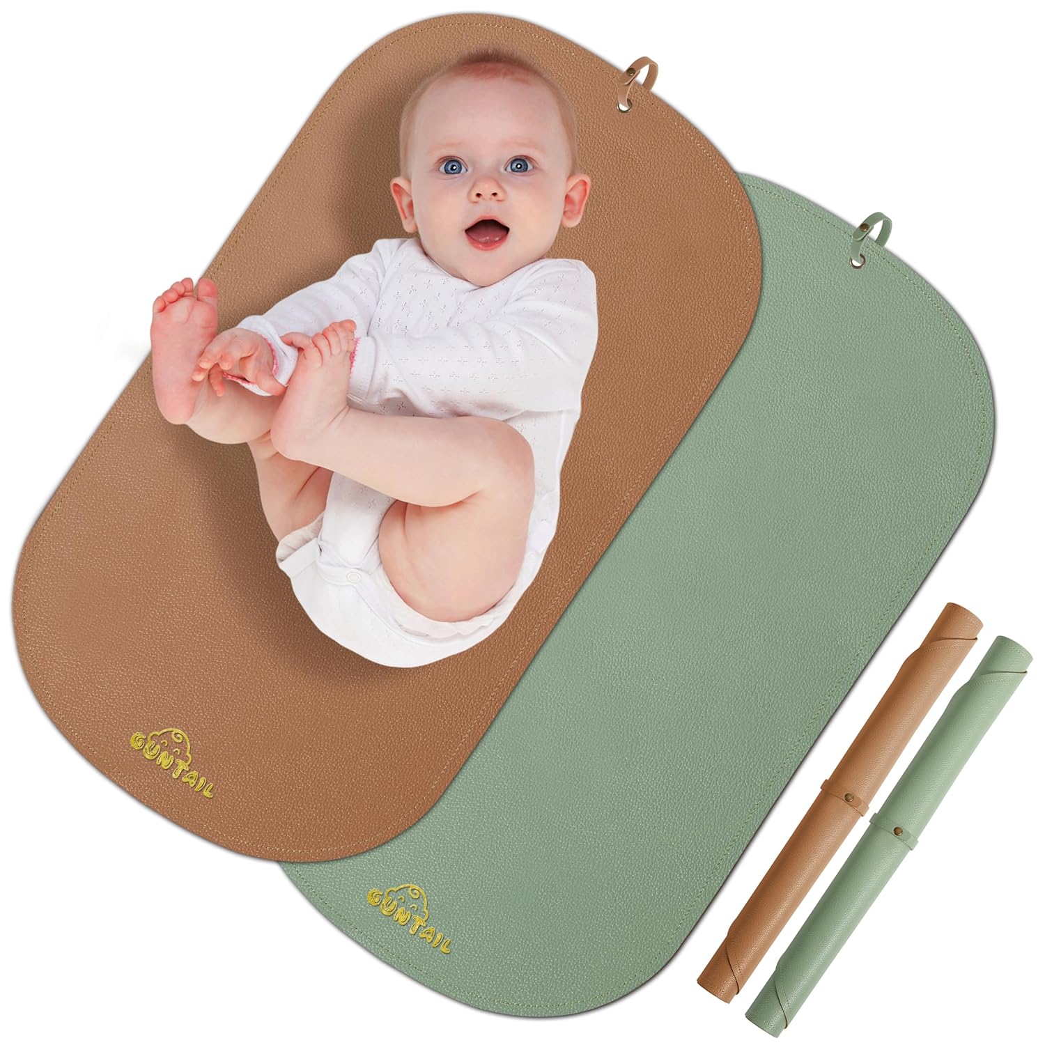 Portable Baby Diaper Changing Mat,Soft Faux Leather, Wipeable & Easy to Clean,for Home or Travel, Waterproof, with Storage Strap,Easily Put into Diaper Bag,30 x 17 in (Sage Green & Coffee) Portable Baby Diaper Changing Mat,Soft Faux Leather, Wipeable & Easy to Clean,for Home or Travel, Waterproof, with Storage Strap,Easily Put into Diaper Bag,30 x 17 in (Sage Green & Coffee)