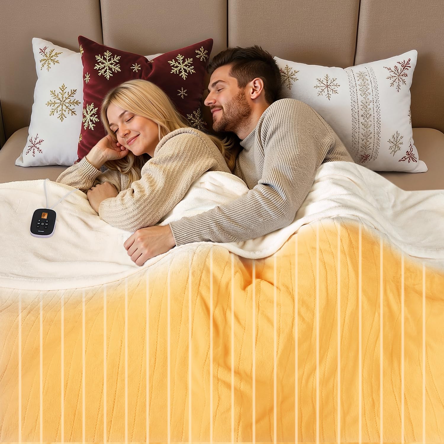 WOOMER Heated Blanket Twin Size 62" x 84", Electric Blanket with 0.5-12 Hours Timer & 10 Heating Levels, ETL Certified, White Double-Sided Velvet, Over-Heat Protect, Machine Washable