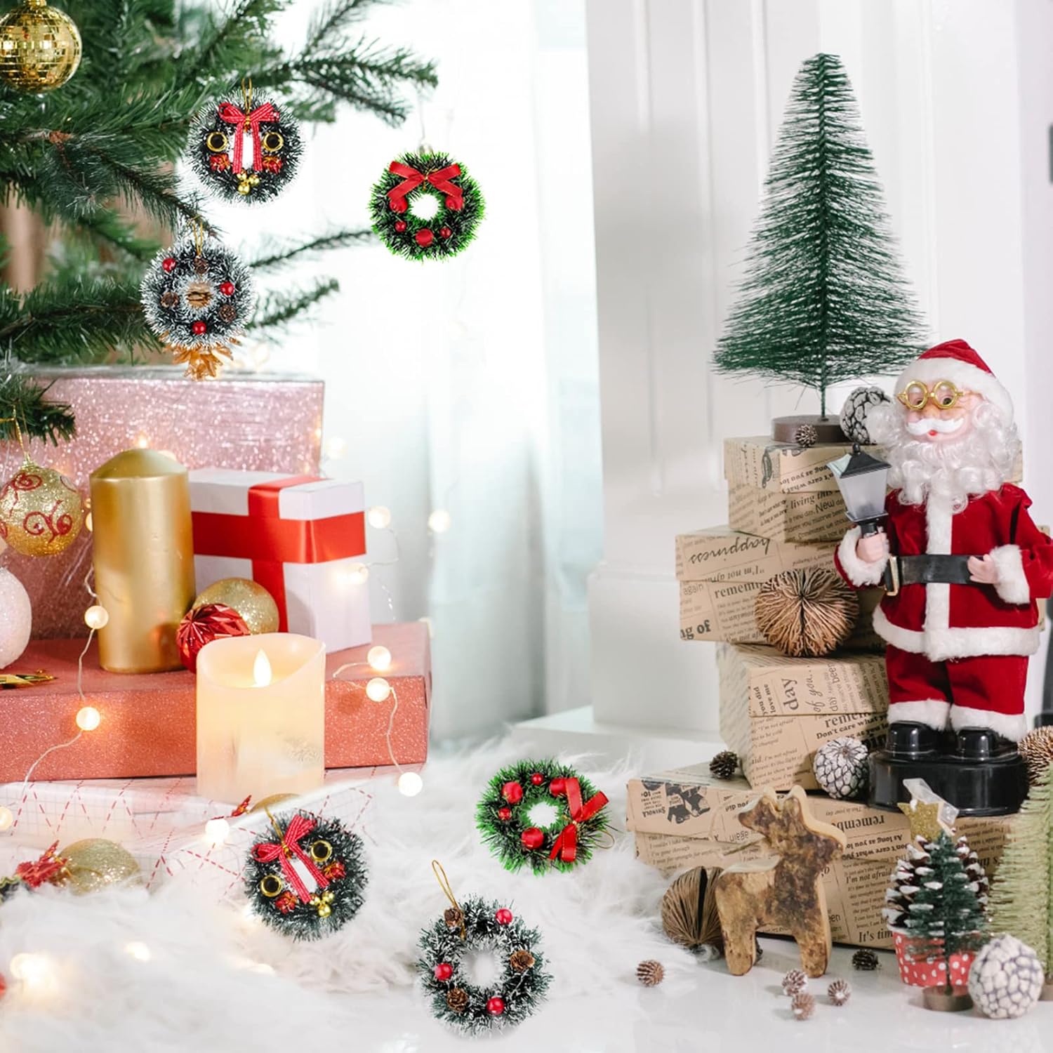 3Pcs Christmas Decorations Mini Christmas Wreaths Small Hanging,4.7Inch Christmas Tree Wreath Ornament - Image 4