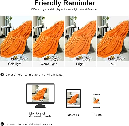Miniatura 7 de PiccoCasa Manta de cama de forro polar, tamaño matrimonial, color naranja, de 13.32 ozm, suave y ligera, manta de franela de microfibra gruesa para