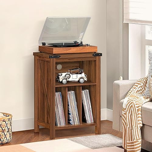 Miniatura 8 de Soporte para tocadiscos con almacenamiento de discos de vinilo con capacidad para hasta 160 álbumes, estante grande de madera para tocadiscos,