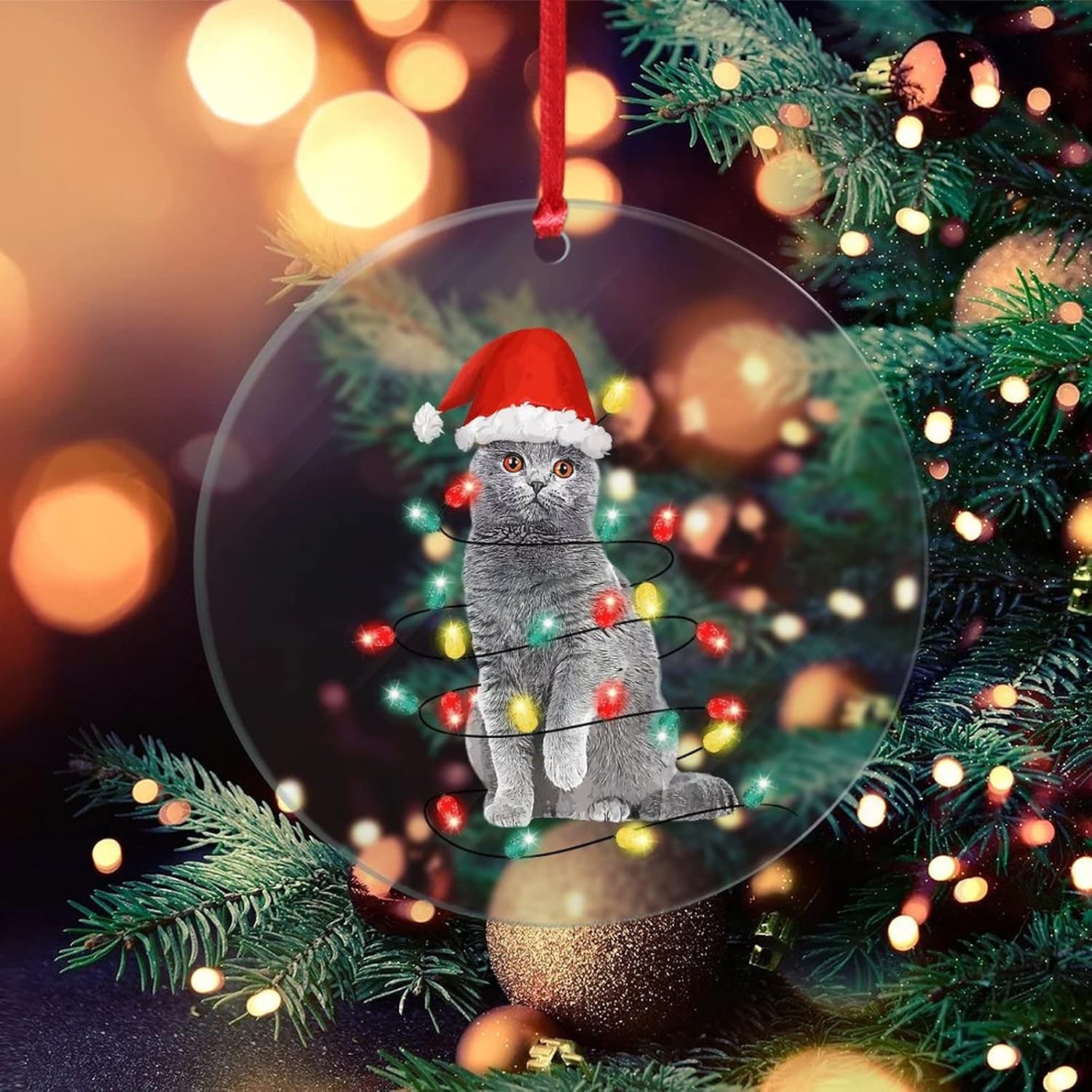 Acrylic Christmas Ornaments Cat Lady Pet Lover Christmas Tree Hanging Accessories Cat with Christmas String Lights Colorful Christmas Ornament Keepsake Xmas Gift image 5