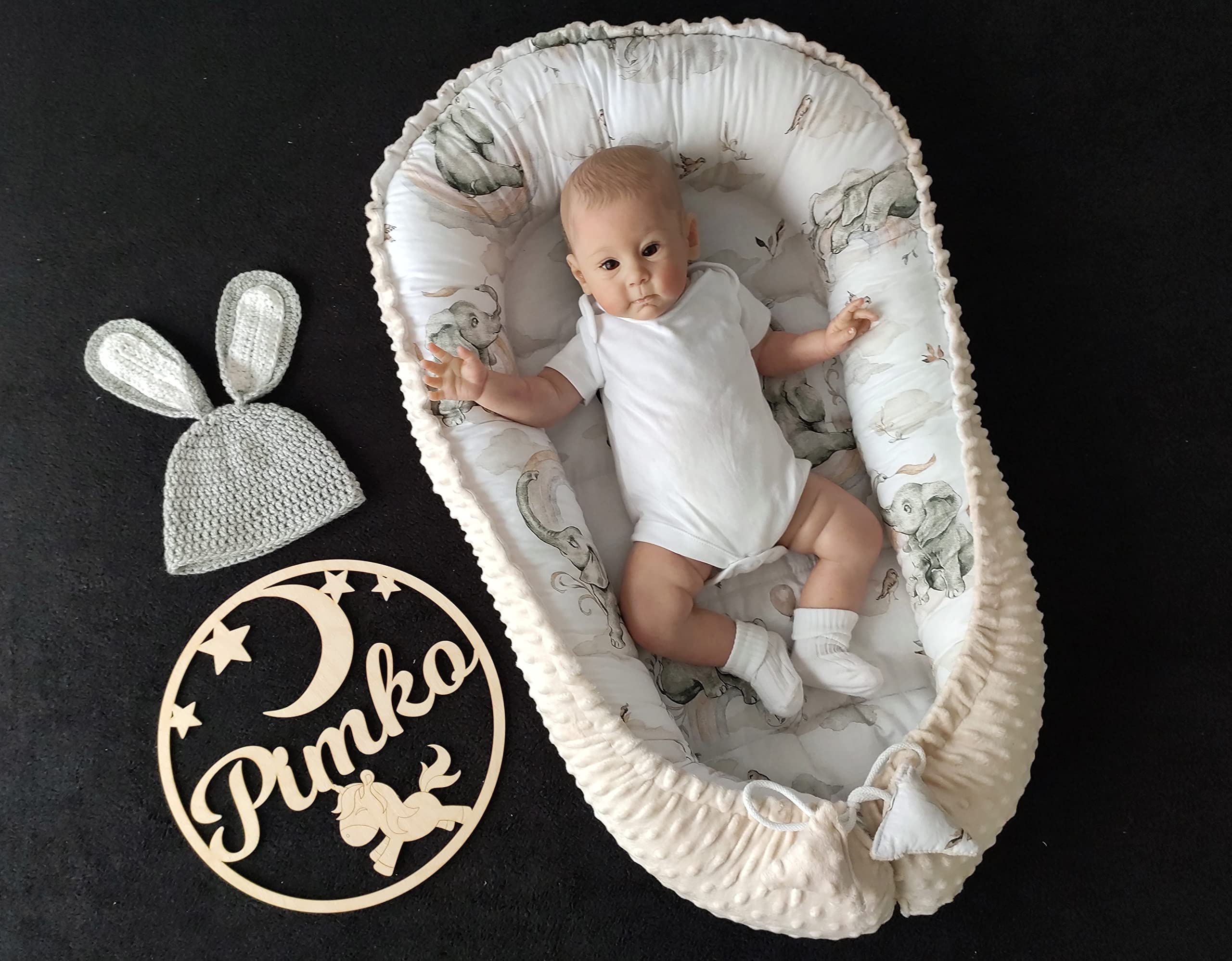 PIMKO Nid pour bébé 2 Faces Minky Nid pour bébé nid Douillet Cocon bébé pour Nourrissons et Nouveau-nés nid de bébé pour la Maison 55 x 90 cm (Sahara)