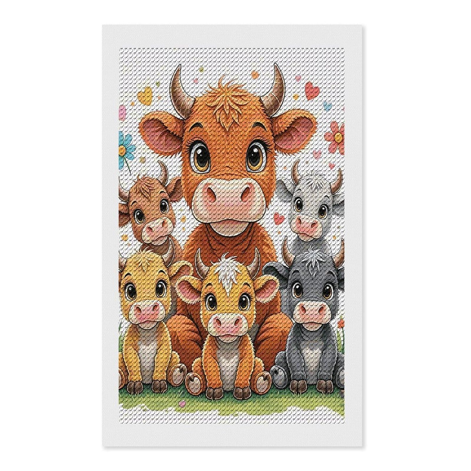 FodPand Cow 5D Diamond Painting Kits for Adults Beginners Full Drill Round Diamond Dots Pictures Gem Art Supplies for Home Wall Room Decoration DIY Craft Set Gift 12x20