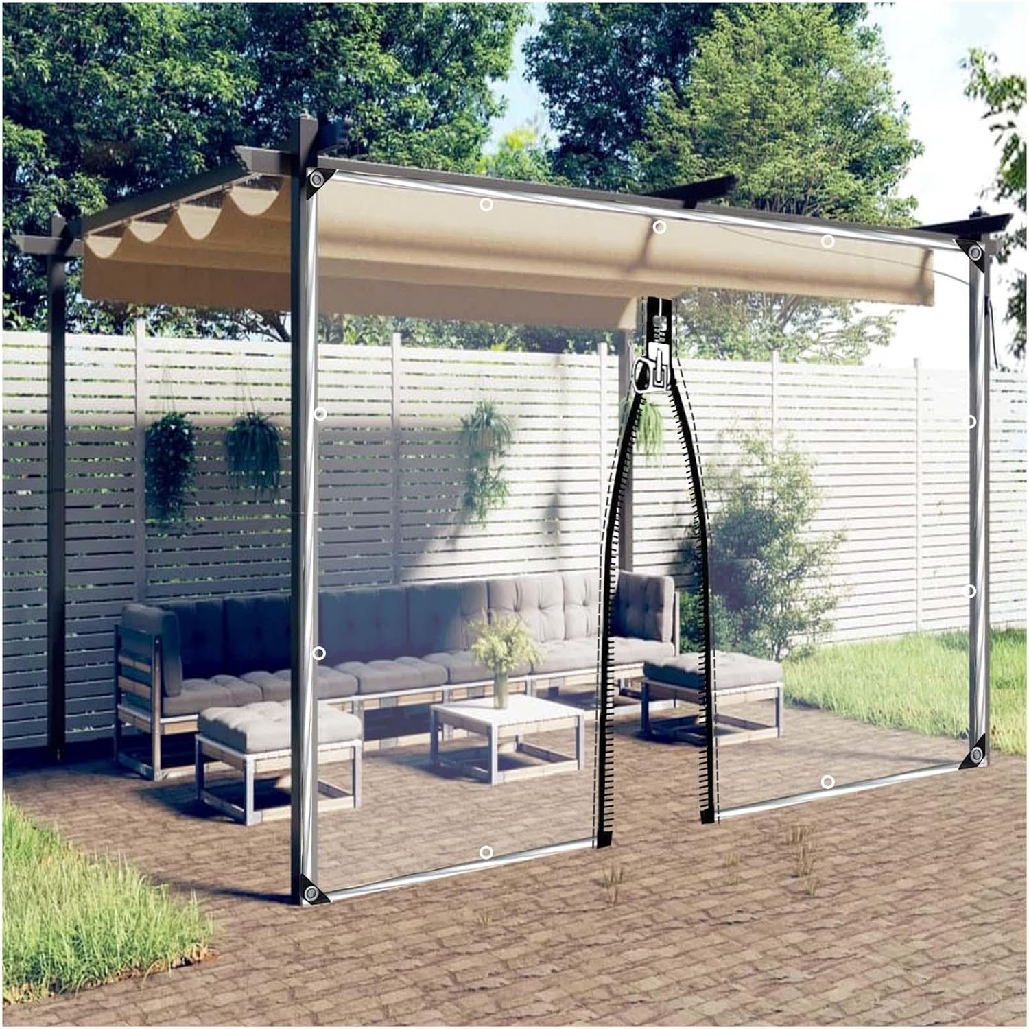 Outdoor Clear Tarp Curtains with Zipper Door, Transparent Waterproof Tarpaulin Side Panels with Eyelets, PVC Tarpaulin Rain Curtains for Pergola Gazebo Carport,WxH-1.2x1m/3.9 * 3.3ft