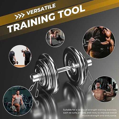 Miniatura 5 de Manijas olímpicas de mancuernas de 16 pulgadas, capacidad de peso de 150 libras, asas de mancuernas de acero con 2 pares de collares de resorte,