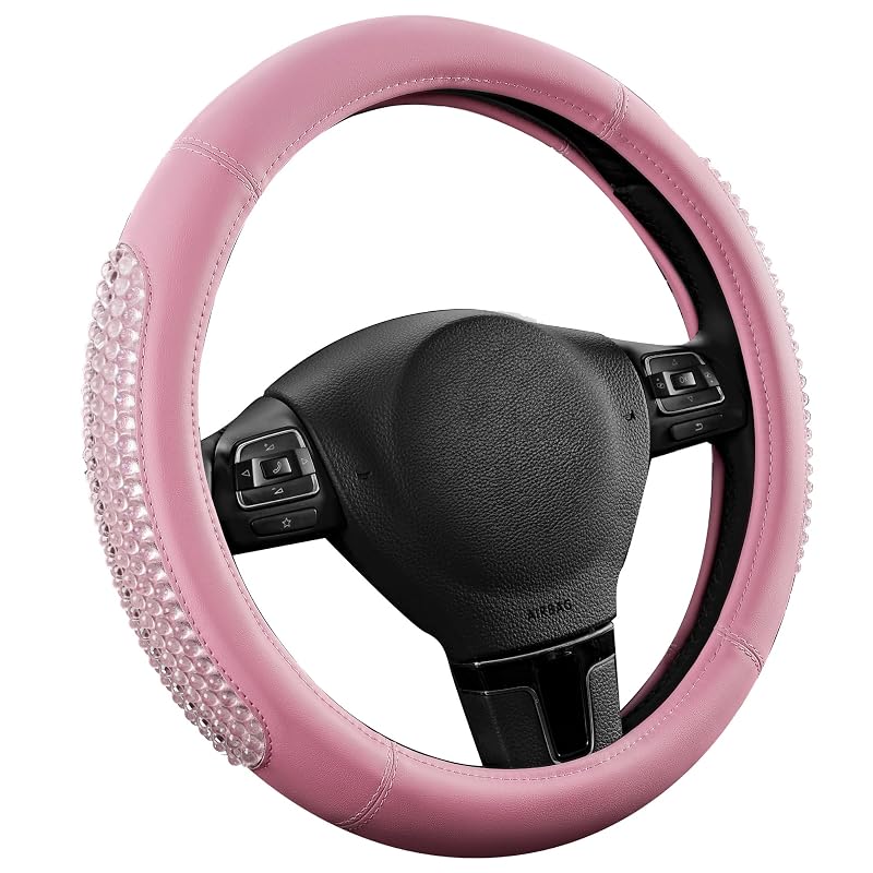 Capa para Volante PIC AUTO em Couro com Partículas de Gel com Glitter Rosa, Encaixe para Volantes de 36,8 a 39,4 cm, 1 unidade