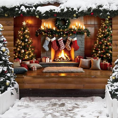 Miniatura 4 de Cartel de Navidad  Fondo de fiesta de Navidad para chimenea de gran tamaño para suministros de decoración de vacaciones, 71 x 43 pulgadas