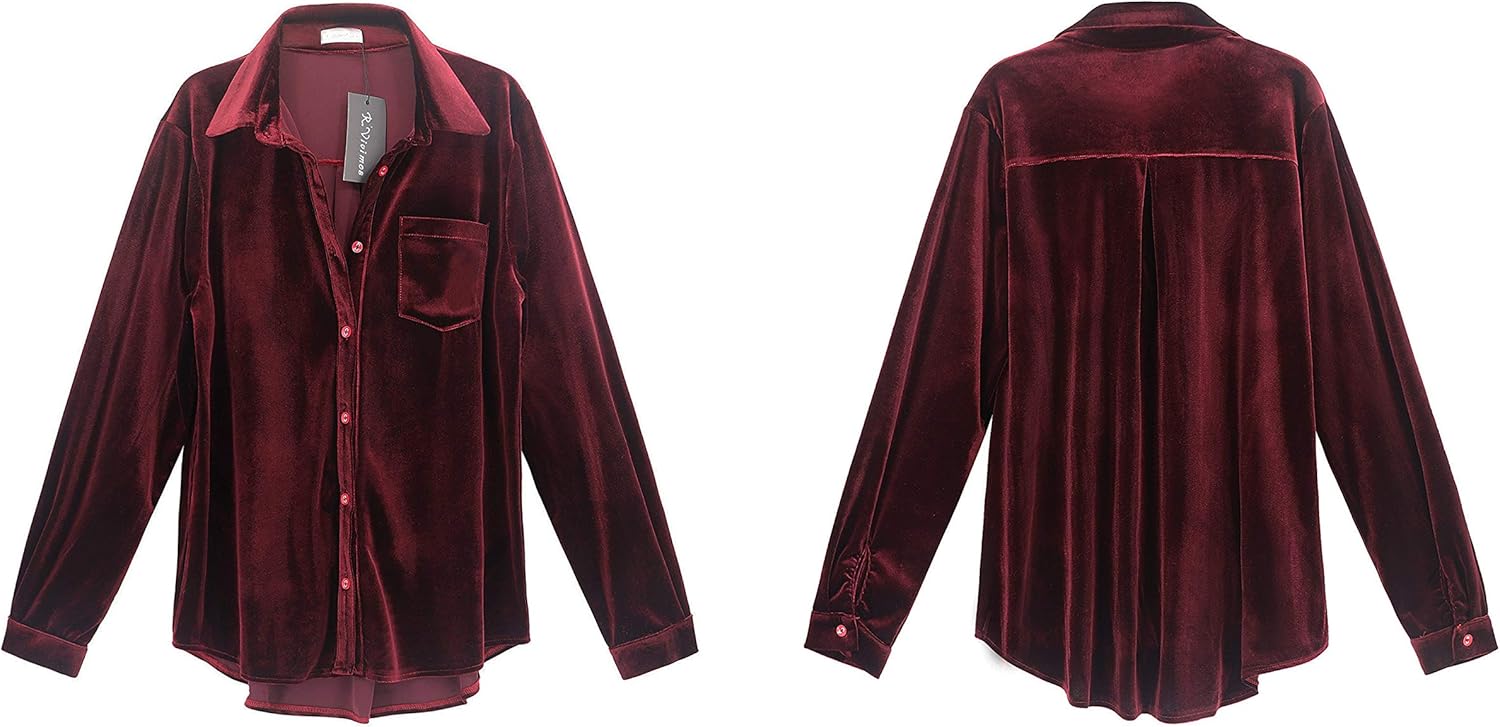 R.Vivimos Womens Winter Velvet Long Sleeve Button Down Casual Tops Shirts - Image 4