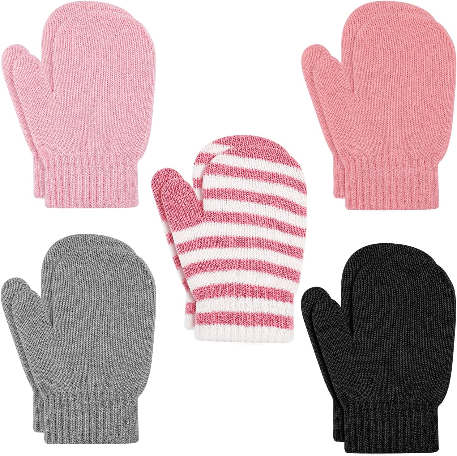ONESING 5 Pair Toddler Mittens Black Baby Winter Gloves for Girls Boys - Warm Newborn Gloves