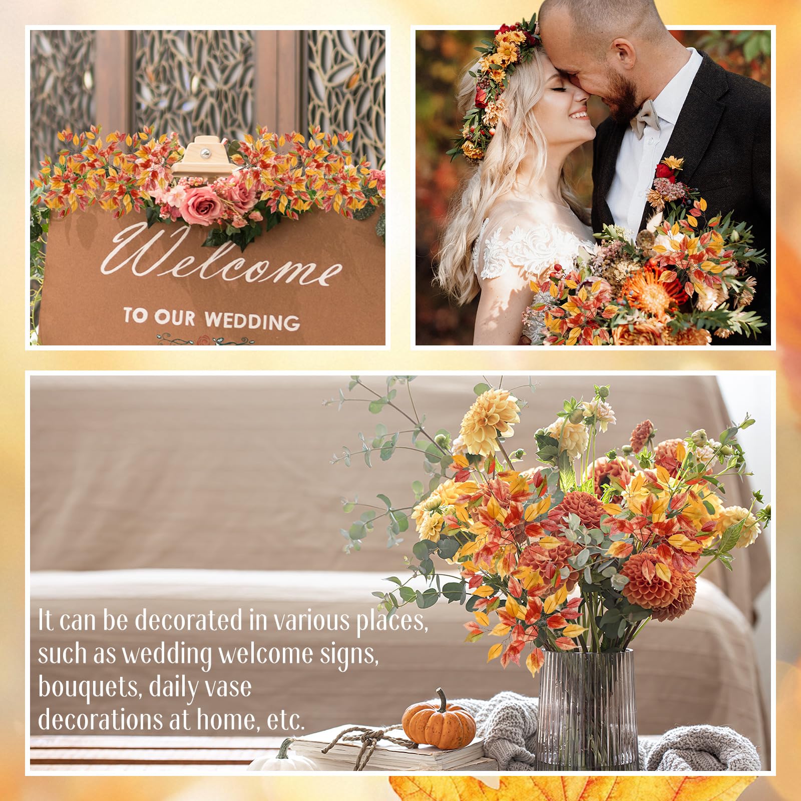 30 rami artificiali di foglie autunnali, 60 cm, foglie di ficus, rami di albero, steli artificiali, pianta autunnale per matrimoni, autunno, Ringraziamento, casa, fattoria, centrotavola