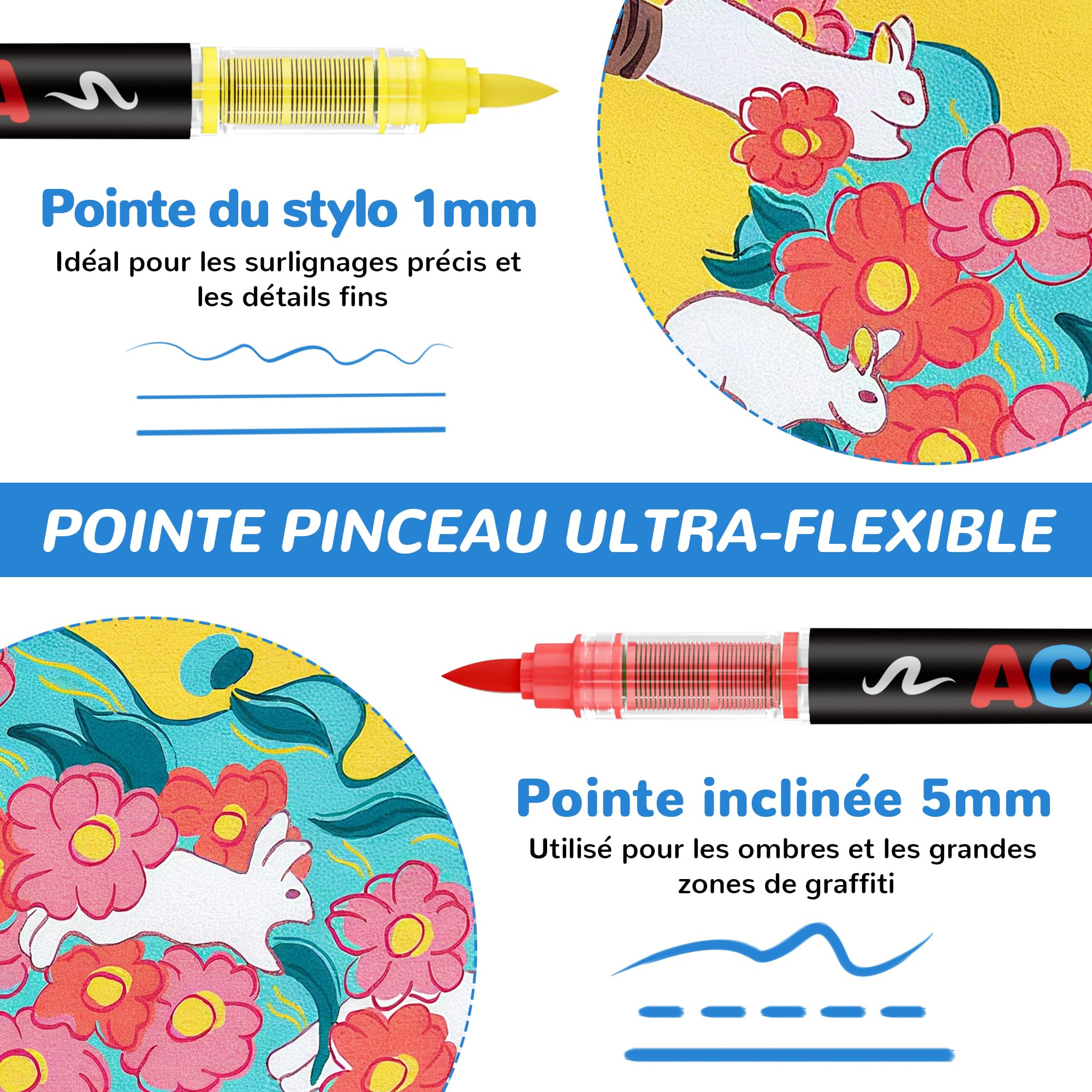 JRQ Set de 240 Couleurs Feutre Acrylique à Pointe Pinceau Multi-surfaces