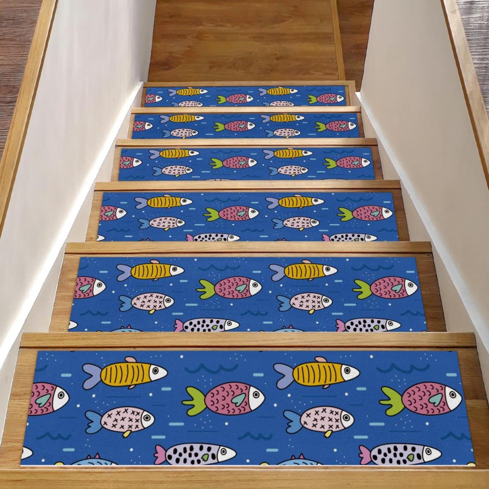 Alfombra para escaleras autoadhesiva: 15 piezas de seguridad antideslizante color azul pez