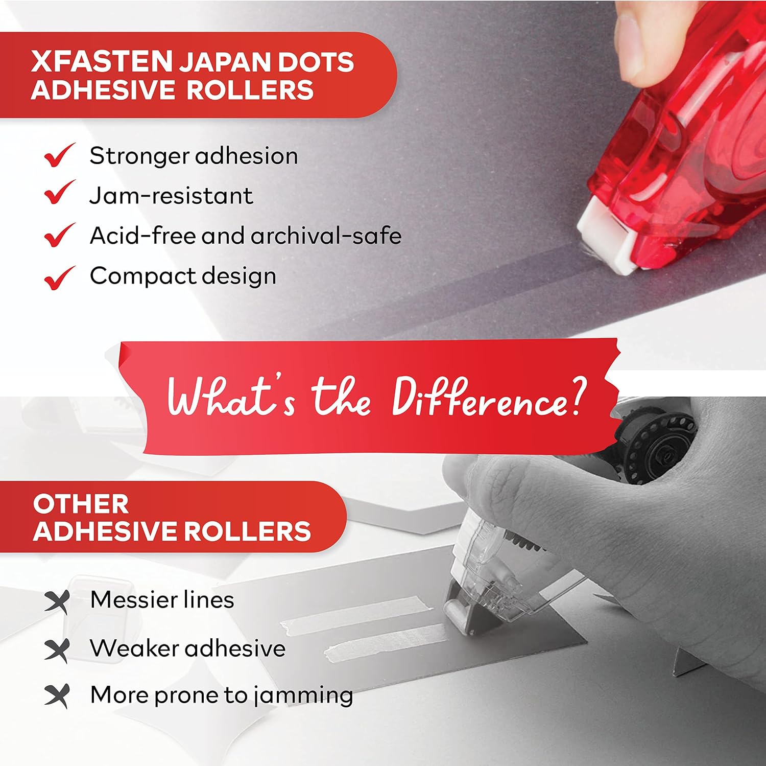 XFasten Adhesive Roller for Scrapbooking, 8mm x 30ft 4-Pack Double Sided Glue Tape Roller, Scrapbook Supplies for Adults, Photo Tape for Scrapbooking