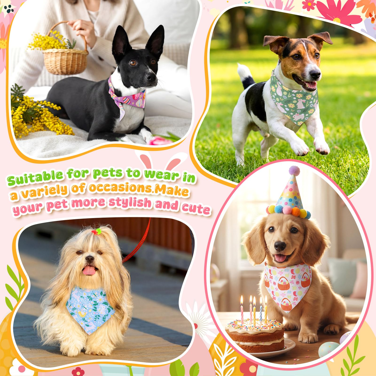 Geyoga 240 bandane primaverili per cani alla rinfusa St Patricks Pet Bandane regolabili a triangolo pasquale per toelettatura cani, bavaglini fazzoletto per gatti di taglia piccola, media e grande