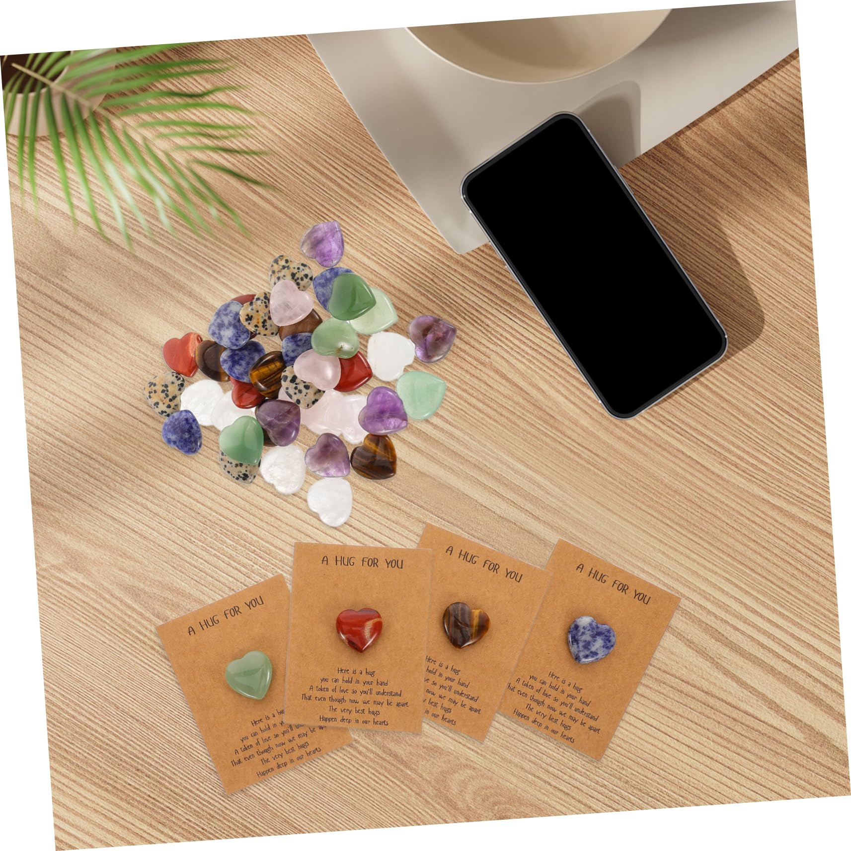 Veemoon 40 Set Biglietti Auguri con Pietre Naturali Forma di Cuore Carte per e Compleanni Idee Originali per Fidanzata Design Elegante con Pietre Autentiche