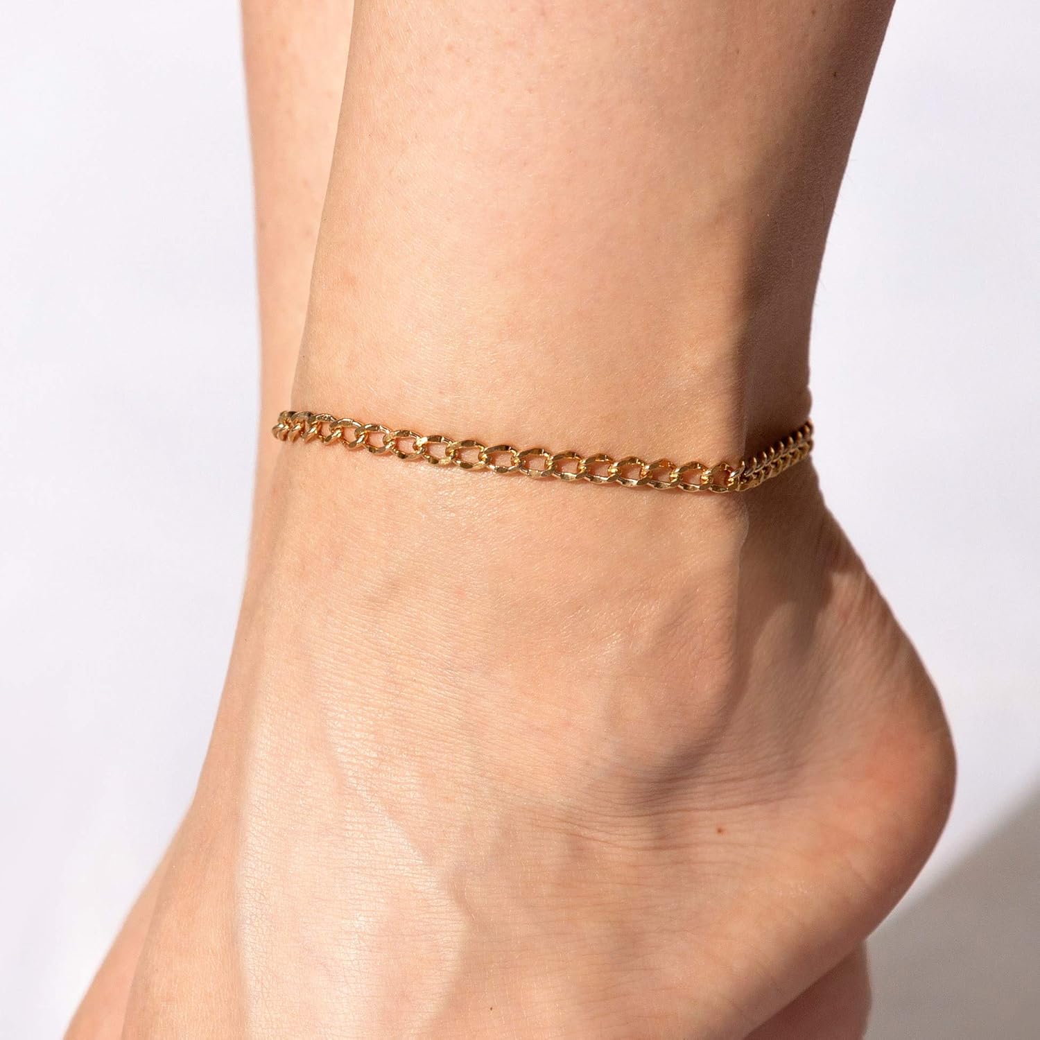 LIFETIME JEWELRY Womens Gold Anklet Diamond Cut Curb Link Ankle Bracelet 24k Gold Plated