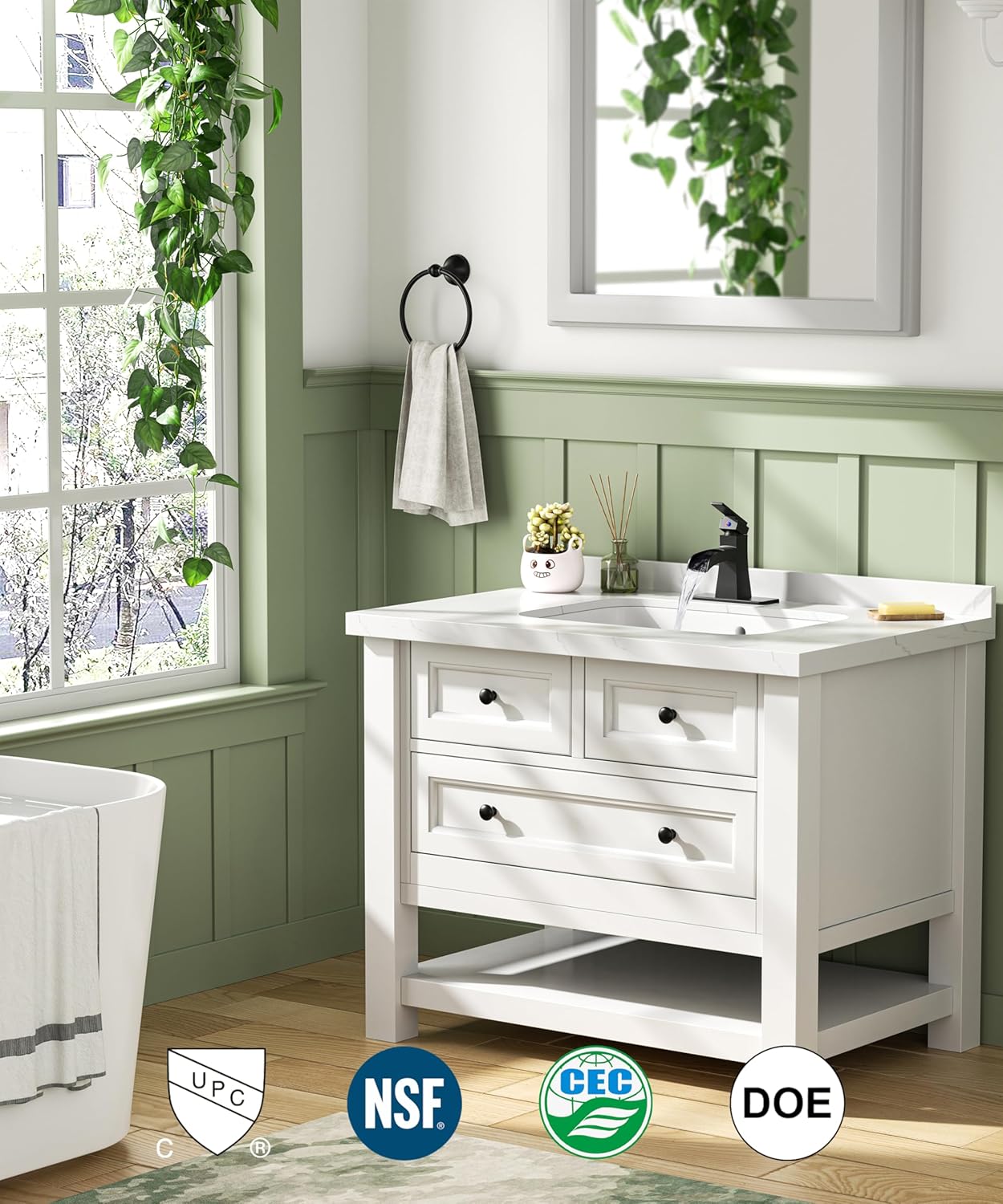 FORIOUS Matte Black Bathroom Faucet Waterfall, Bathroom Faucets for 1 or 3 Holes Sink with Single Handle for Commercial, Vanity, Lavatory, Restroom, Farmhouse