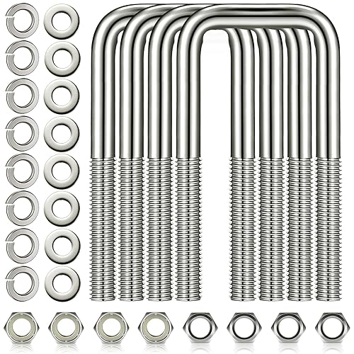 Miniatura 49 de Hotop - 4 pernos en U cuadrados de acero inoxidable 304 con arandelas y tuercas, perno en U resistente para veleros, remolques, automóviles, pieza