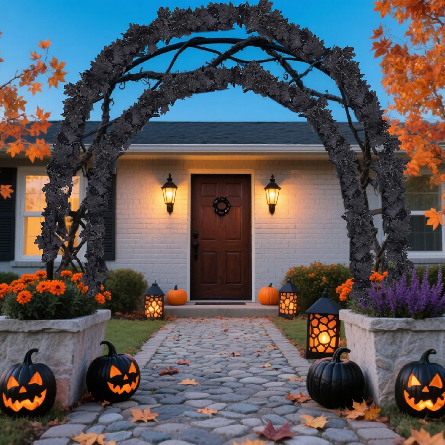 2 Pcs Black Decorations Halloween Maple Leaf Garland, Halloween Party Decor Home Backdrop Wall Fall Decor, Fall Floral Garlands Thanksgiving Decor for Home Wedding Party(Total 9-FT) - Image 7