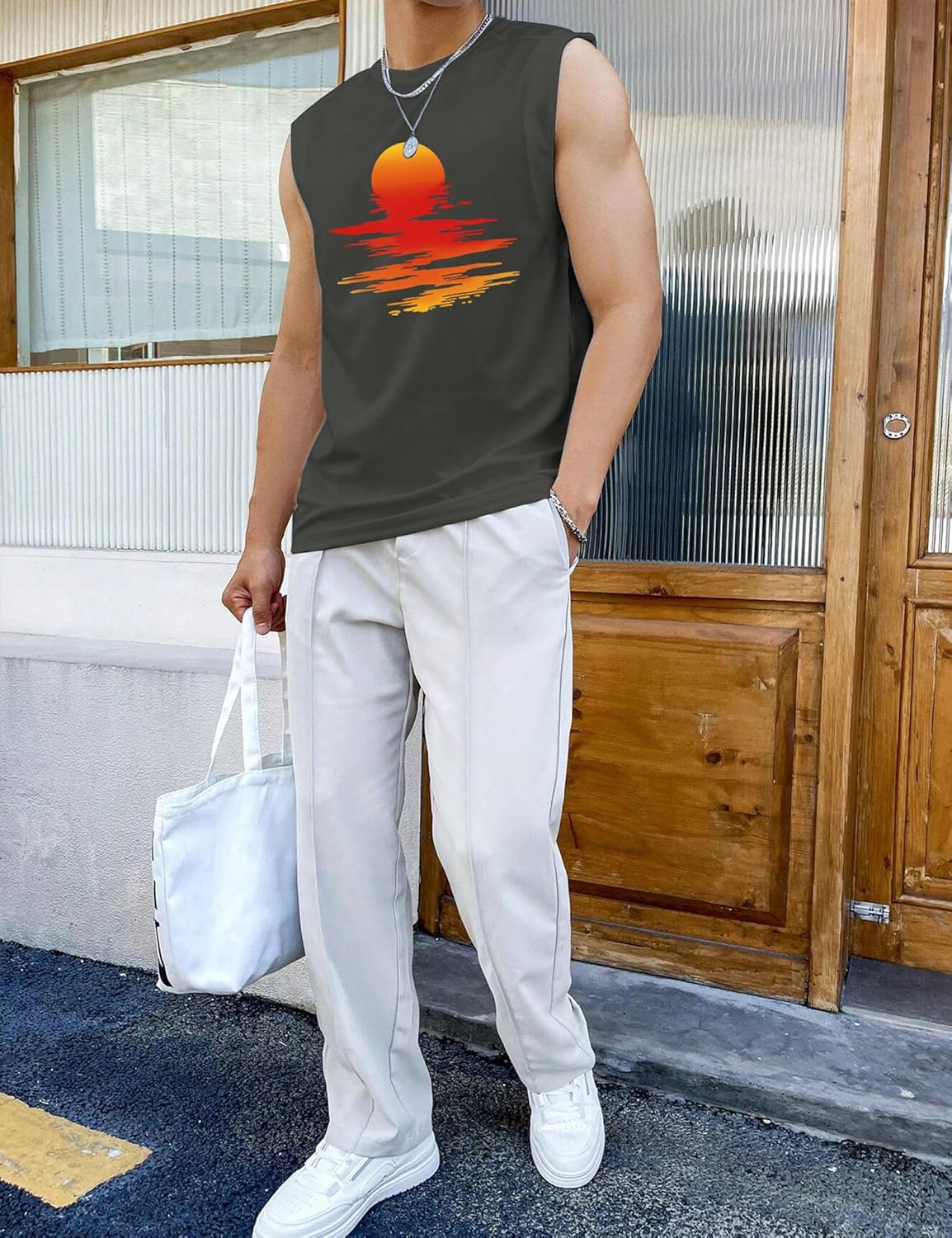 Tank Tops Men Hawaiian Palm Tree Print Mens Tank Top Vacation Sleeveless Shirts for Men - Image 3