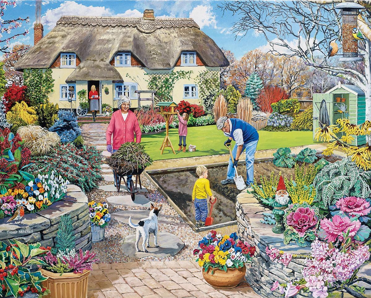 White Mountain 1000 Piece Jigsaw Puzzle Springtime Family with Large Pieces for Adults and Family 24"x30" - Grandpa’s Garden