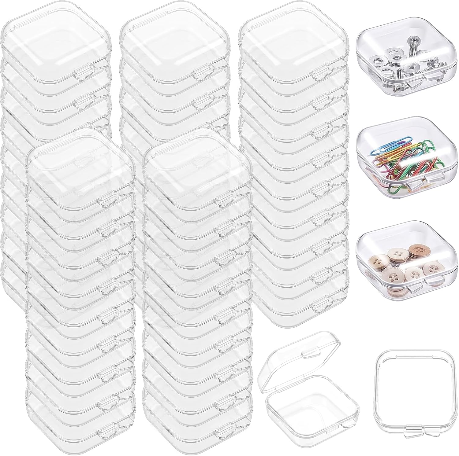 Plastic Bead Storage Containers Box Transparent Boxes with Hinged Lid Clear Bead Organizer Box for Small Items DIY Craft Jewelry Hardware Business Cards Game Pieces (20 Pcs /2.8 x 2.8 x 1 Inch)