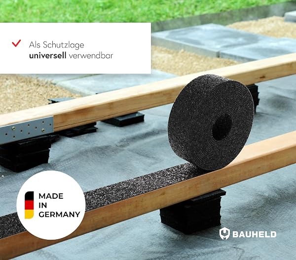 BAUHELD Terrassenpads Rolle 20m x 50mm x 3mm [Made in Germany] - Antirutsch Bautenschutzmatte aus Gummigranulat - Als Unterlegplatten für Terrassen-Fliesen, WPC Terrassen-Dielen, Stelzlager, Balkon - 5