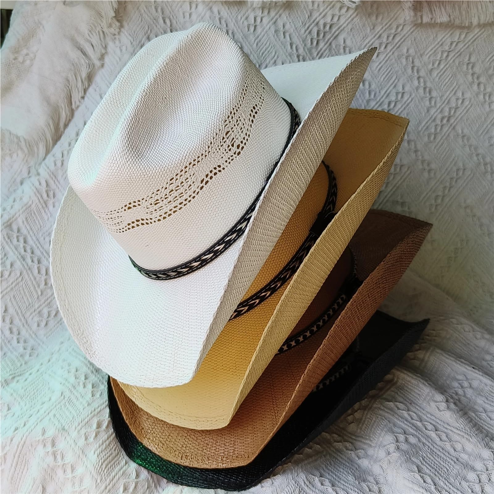 Sombrero de paja vaquero occidental for mujer, sombrero rígido ala grande, for exteriores, jazz for el sol verano Para Adulto