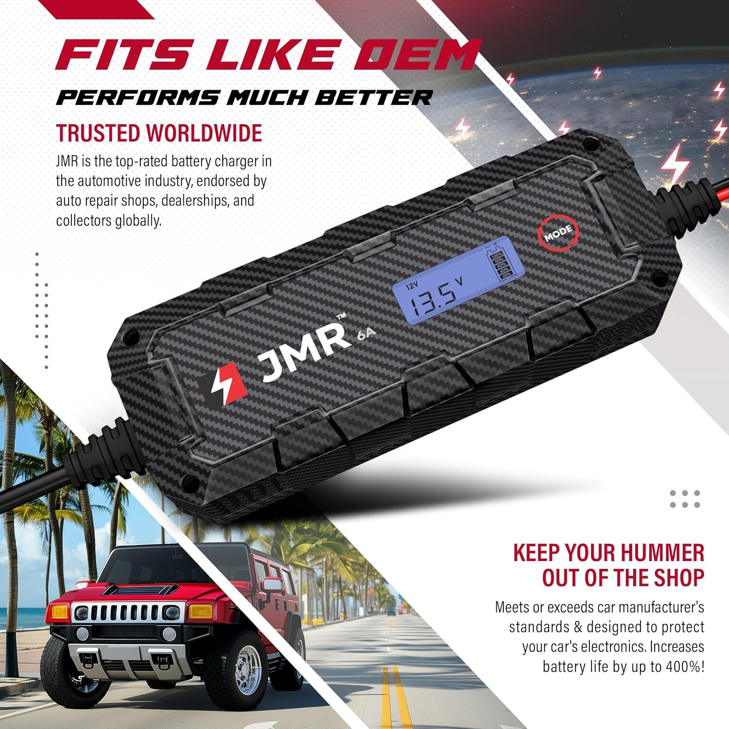 JMR Battery Charger for Hummer H1 H2 H3 H3T All Models Trickle Charger Conditioner Maintainer (No Lithium Mode)