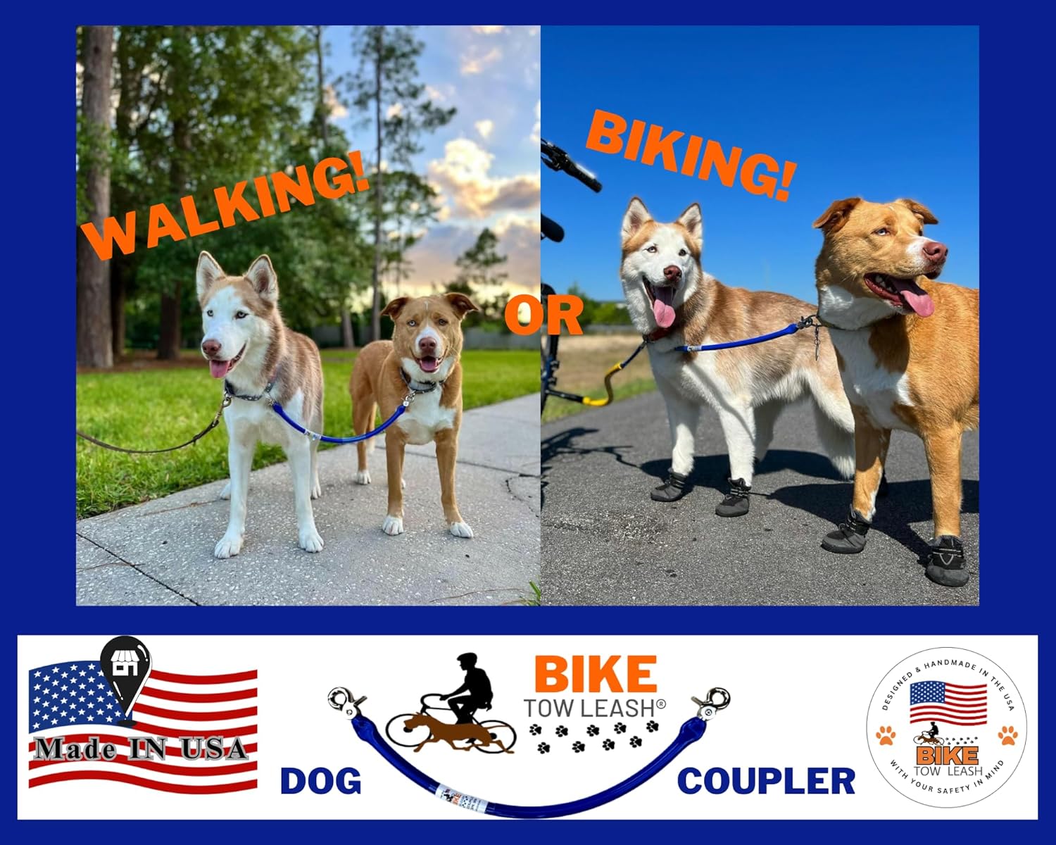 Bike Tow Leash® Dog Coupler – Dual Dog Bike Attachment for Two Dogs, for No Tangling & Less Pawpad wear for Biking, Running, Walking, Active Dogs, Compatible with Bike Tow Leash! and Made in The USA!
