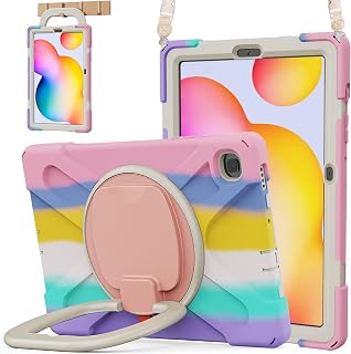 BATYUE Samsung Galaxy Tab S6 Lite Case 10.4 Inch 2022/2020 (SM-P610/SM-P613/SM-P615/SM-P619), Protective Rugged Case with Pencil Holder, 360° Swivel Stand, Shockproof Drop; for Kids (Colourful Pink)