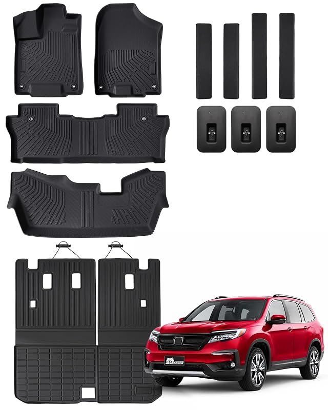 Kit de Tapetes Automotivos e Tapete de Porta-Malas para Honda Pilot 2016–2022, 8 lugares, TPE, Cardium, 12 peças
