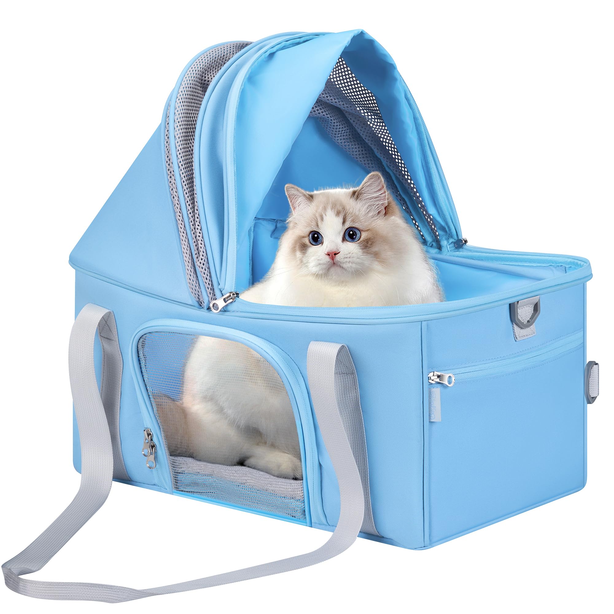 BurgeonNest Top-Expandable Large Cat Carrier, Soft Sided Cat Bag Carrier for Medium Large Pet 15 lbs, Upgrade Small Dog Car Seat, Collapsible Puppy