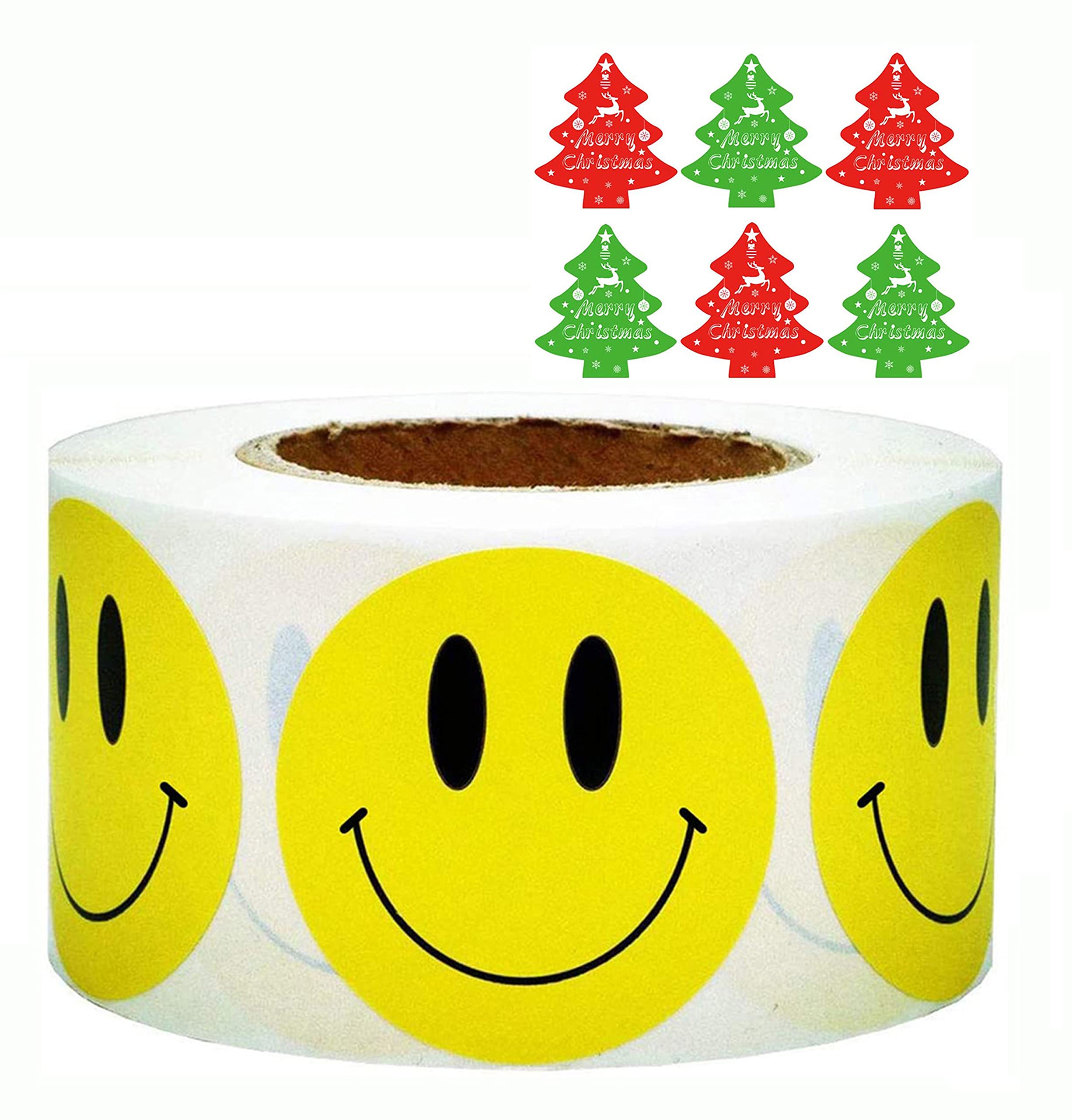 SMARSTICKERYellow Smiley Face Happy Stickers 2" Inch Round Circle Smile Face Stickers Roll Teacher Reward Labels 500 Total Smiley Stickers Target Repair Dots