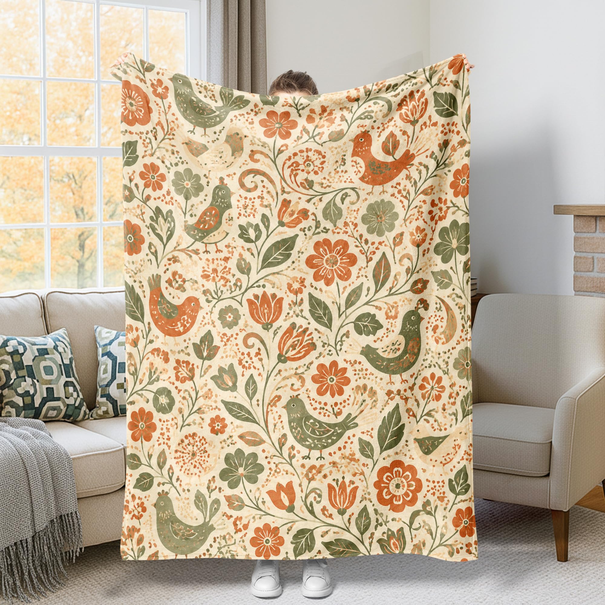 Couverture douce jeté d'oiseau vintage pour des soirées cocooning