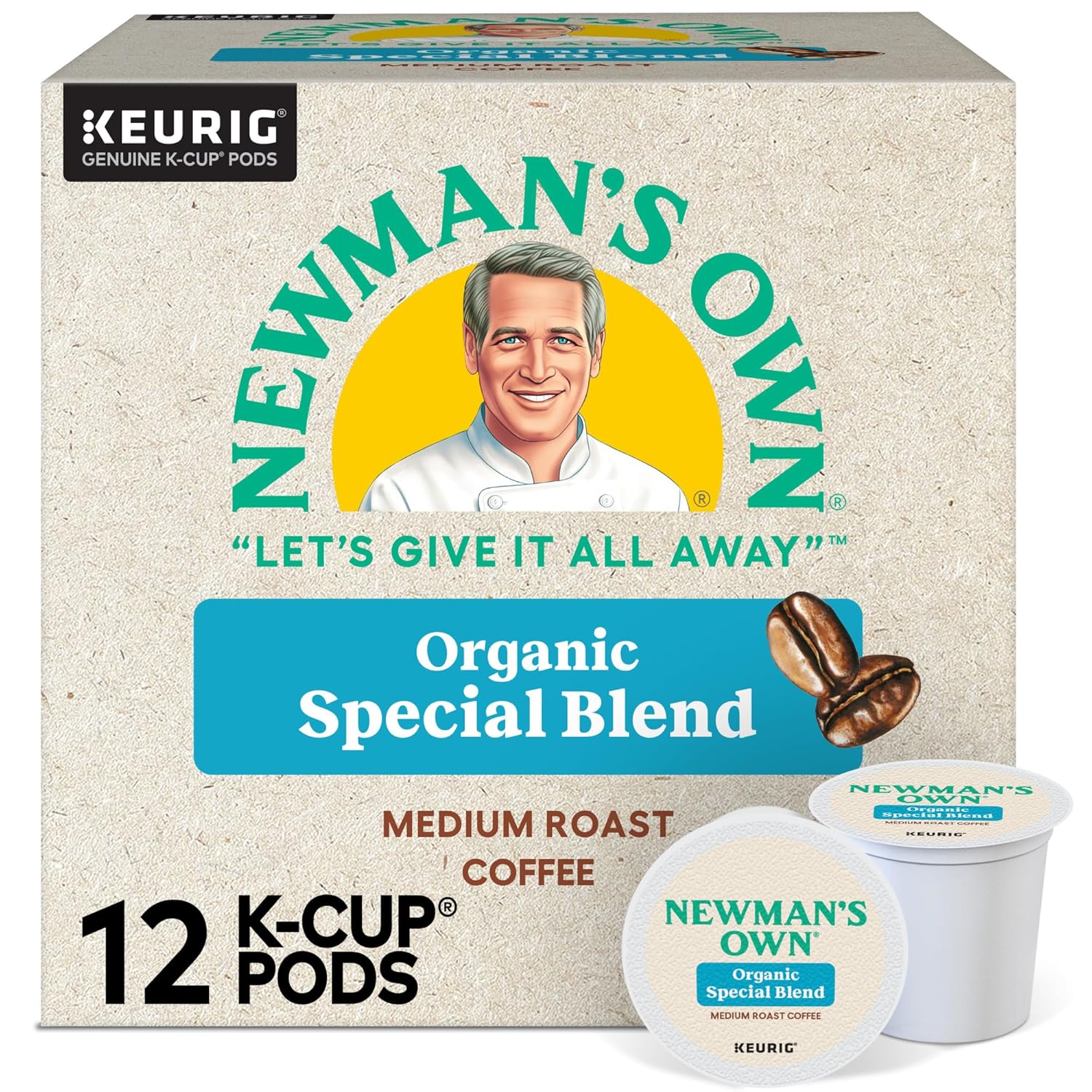 Newman’s Own Organics Special Blend Keurig Single-Serve K-Cup Pods, Medium Roast Coffee, 72 Count (6 Packs of 12)