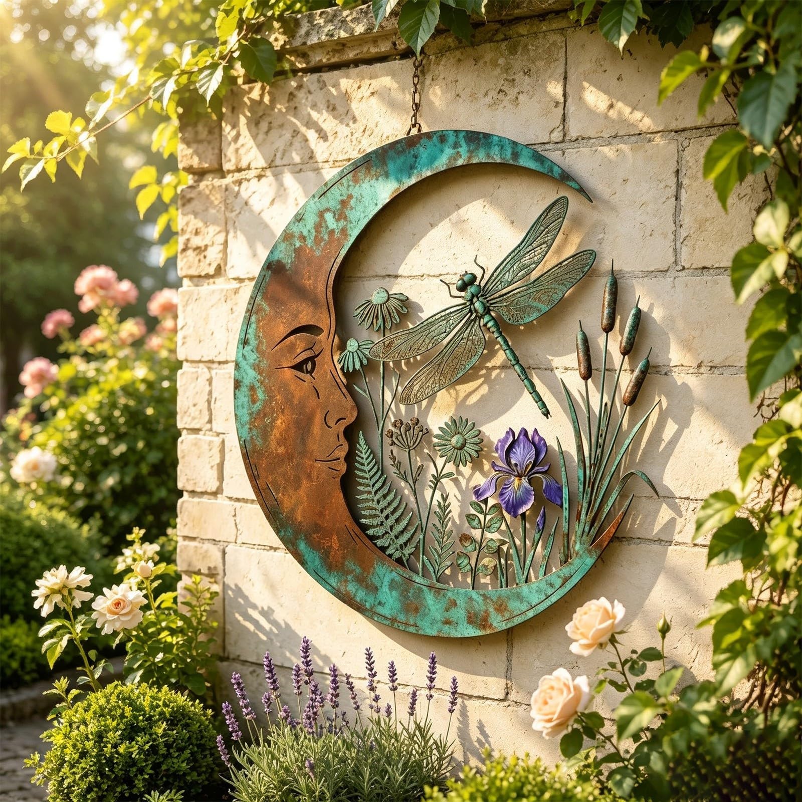 Metal Enchanted Moon Garden Wall Art – Nature-Inspired Outdoor Decor