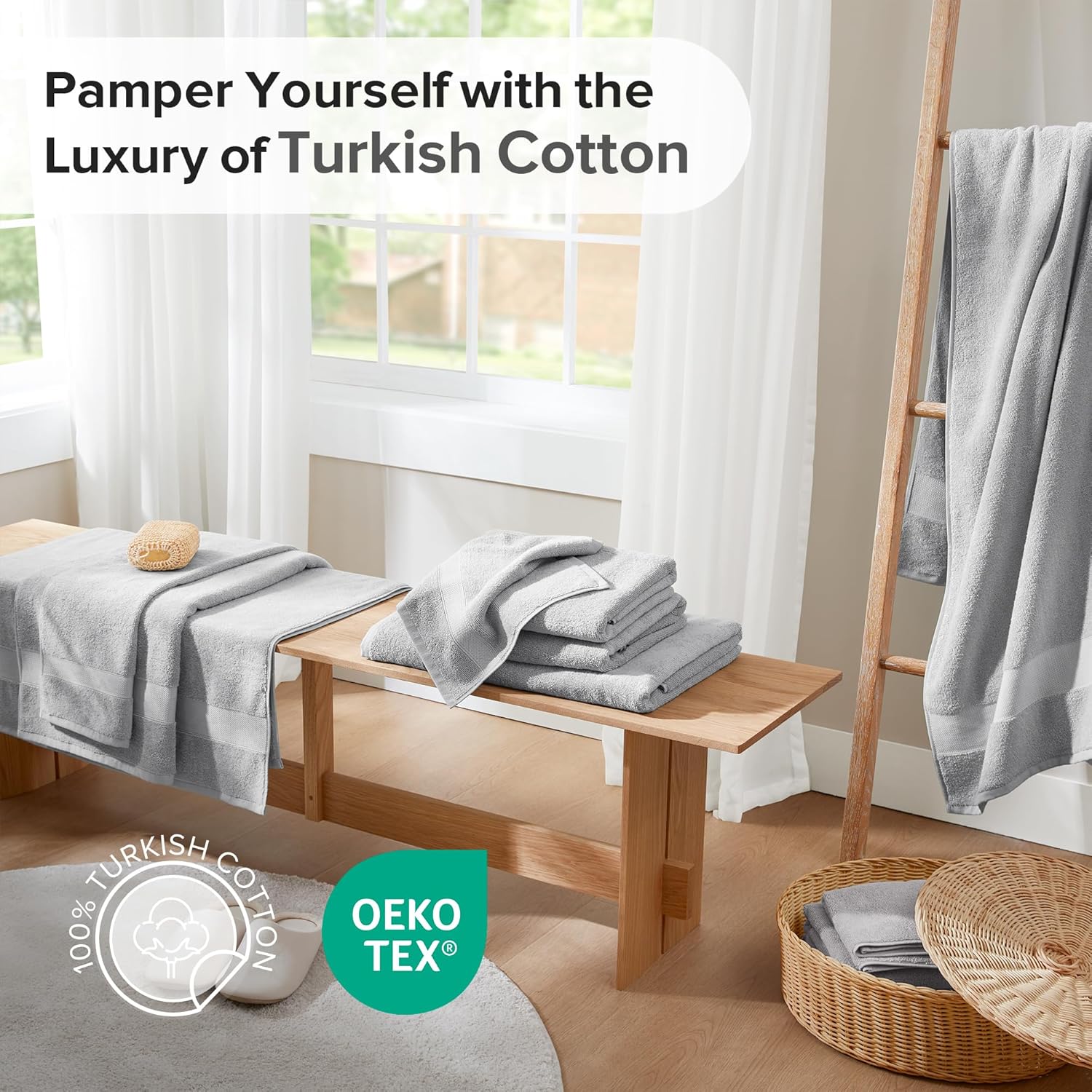 Comfort Spaces Turkish Bathroom Towel Set 6 Piece Luxury Bath Towel Set 2 Hand Towel for Bathroom 2 Washcloth 2 Large Bath Towel Sets Long Staple Soft Quick Dry Towel Set Light Grey
