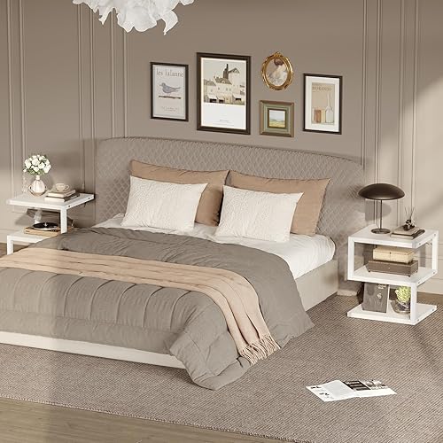 Miniatura 6 de Mesa auxiliar pequeña con almacenamiento de 3 niveles, mesita de noche en forma de S para espacios pequeños, mesita de noche de 21.6 pulgadas para