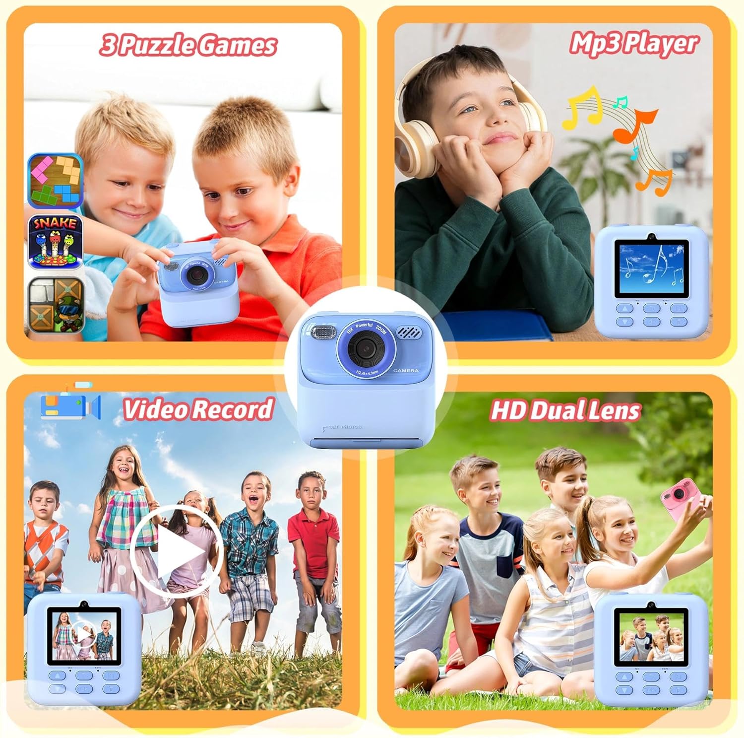 BEBERISI Kids Camera Instant Print Photo,HD Digital Camera Toy for Boys & Girls Ages 3 4 5 6 7 8 9 10 11 12 Year Old Christmas & Birthday Present（Blue）