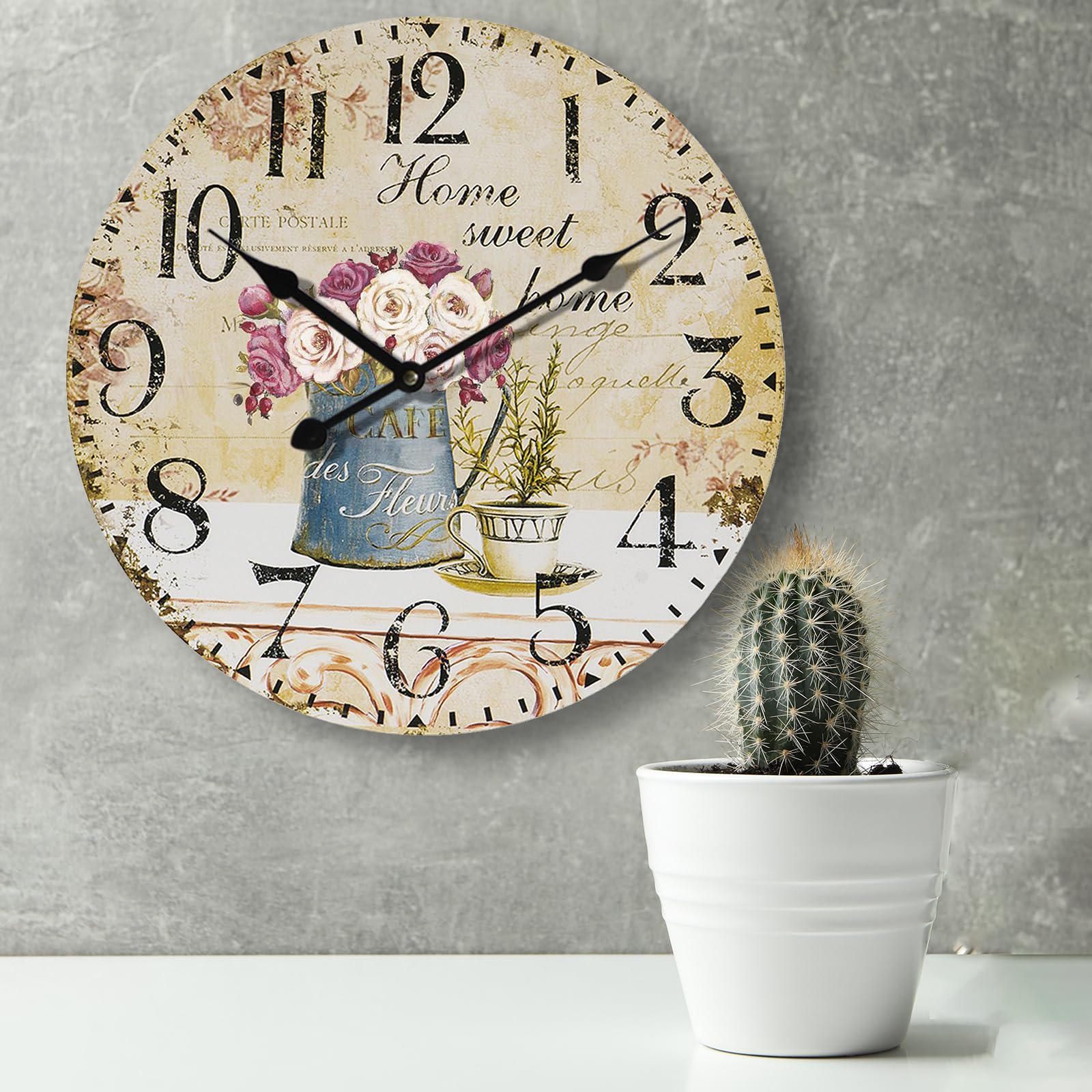 24 Inch Silent Battery Operated Wall Clock for Living Room,Non-Ticking Vintage Wall Clock for Bathroom Kitchen,Retro Wooden Clock Decorative for Home Office School