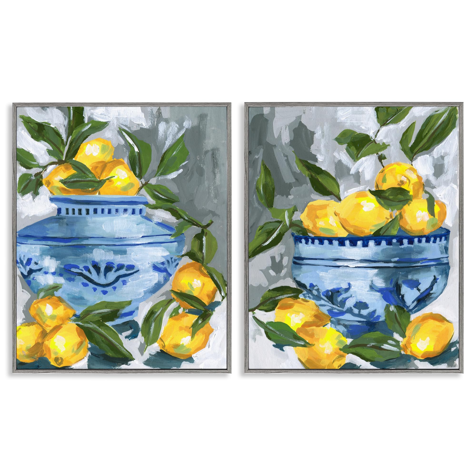 Stupell Industries Farmhouse Gray (Textured) 'Indigo & Lemon Citrus Fruits'| 2Pc Framed Giclee Art Set 2