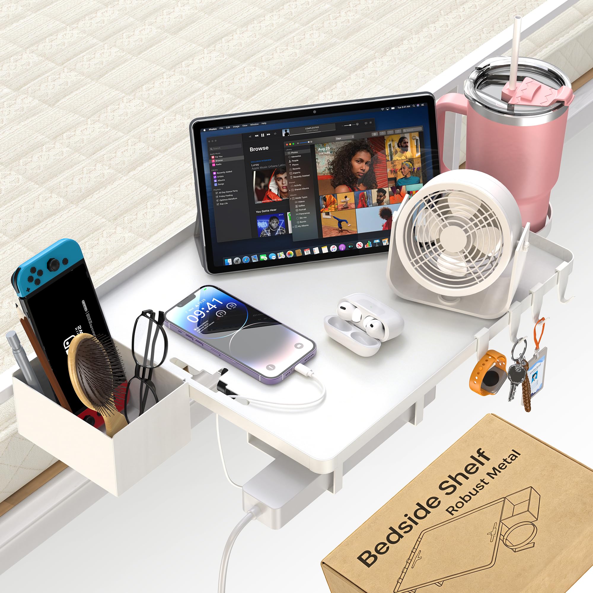 Photo 1 of SouStoCol Bedside Shelf - White Clip-On Floating Metal