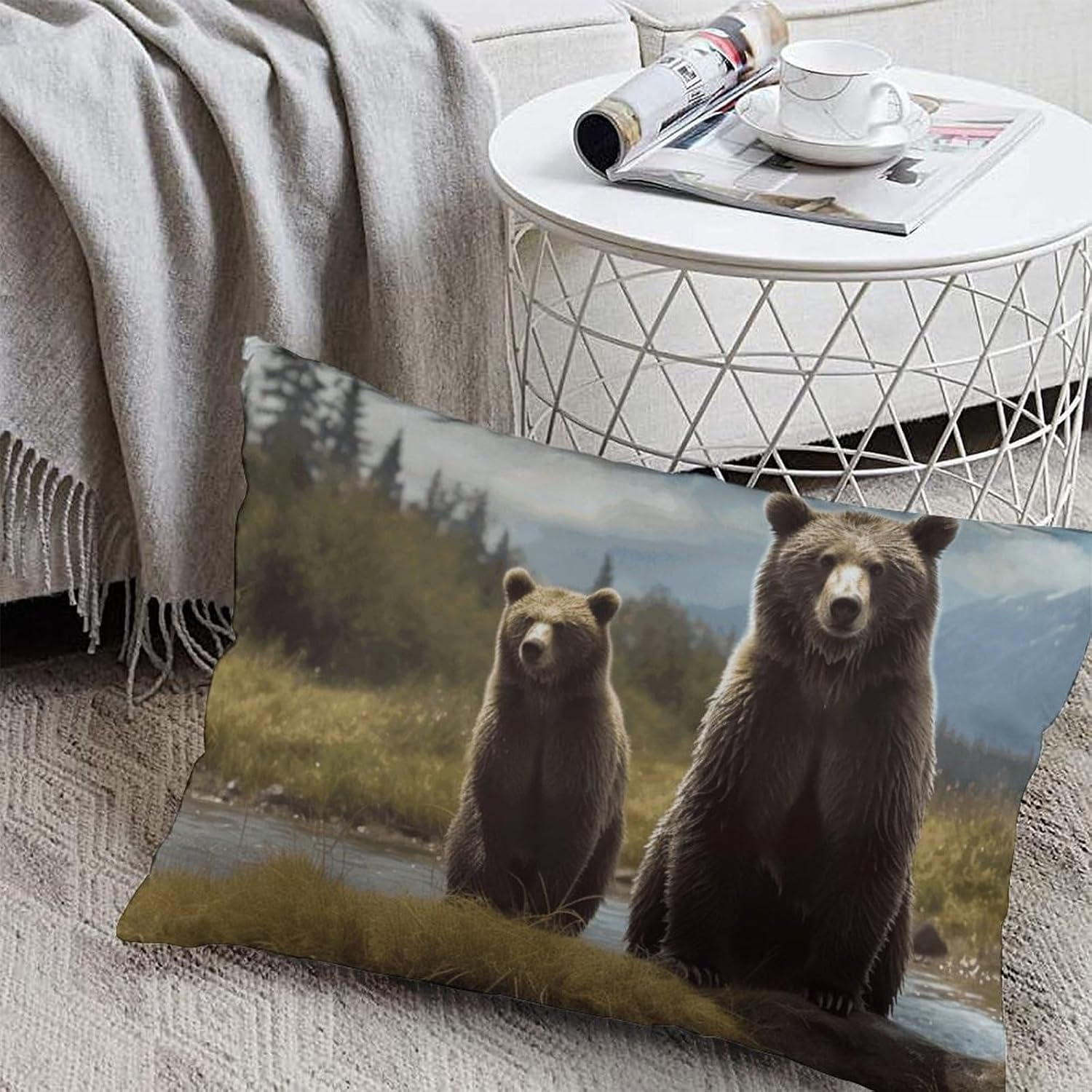 Encounter Animal Bear Pillow Cases Queen Size Set of 1 Soft Comfortable Throw Pillows Covers Decorative Pillowcase with Zipper Bed Cushion Covers for Couch Sofa Bedroom 12 "x20