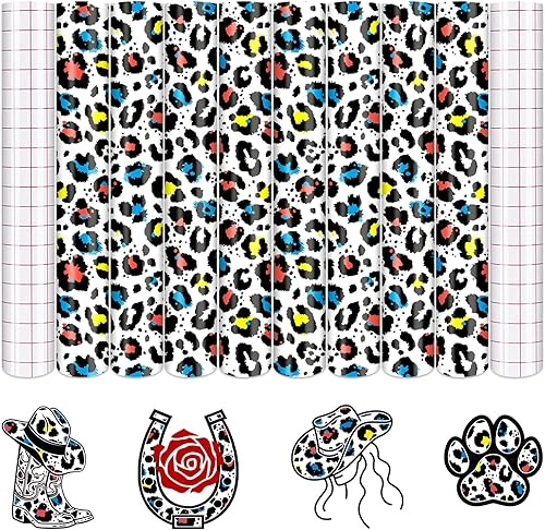Miniatura 114 de Tintnut Vinilo permanente – 10 hojas de 12 x 10 pulgadas, hojas de vinilo adhesivo permanente de leopardo arcoíris, vinilo adhesivo permanente