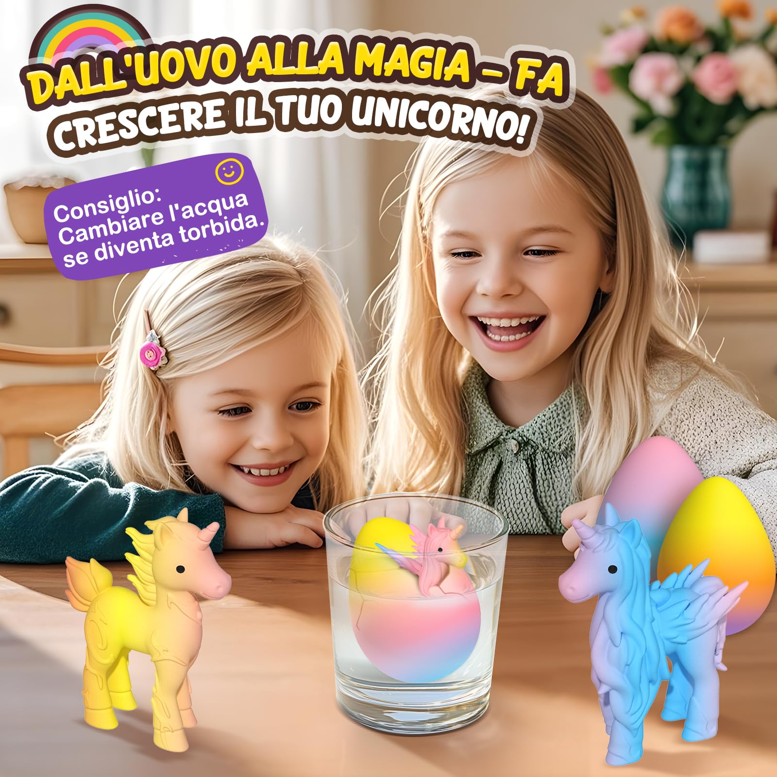 Uova Arcobaleno che Si Schiudono con Unicorni per Bambini - 6 Giocattoli Unicorno per Ragazzi e Ragazze, Idee Regalo per Pasqua o Compleanno per Bambini dai 3+ Anni - Regali per Bambine di 3 4 5 6 7 8