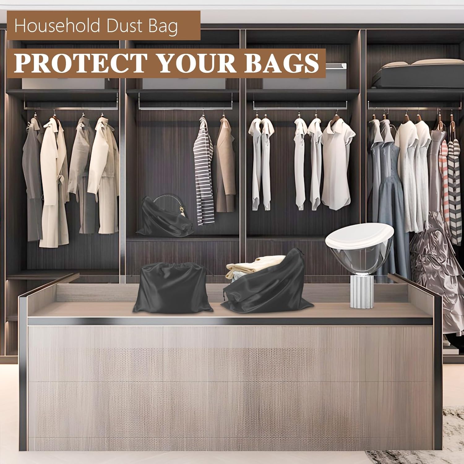 16pcs Purse Covers for Dust and Storage, Dust-Proof Silk Bags with Drawstring, Drawstring Bags Travel Pouches for Handbags Shoes Purses Boots(Black) - Image 5